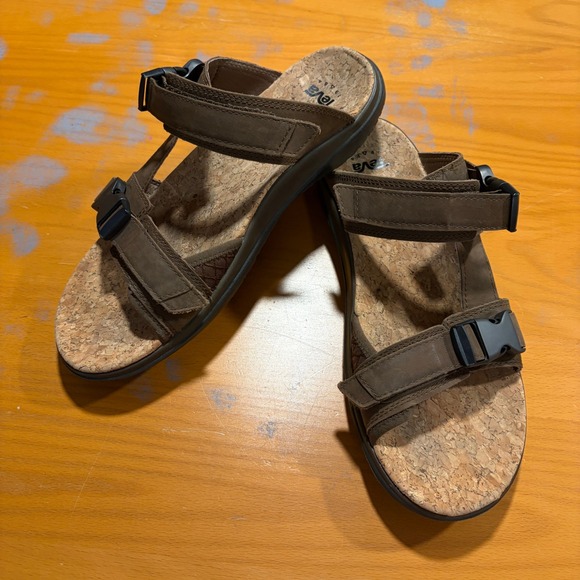 Teva Shoes - Teva Tanza Brown Leather Cork Footbed Outdoor Hiking Sandals Slides Womens 9.5